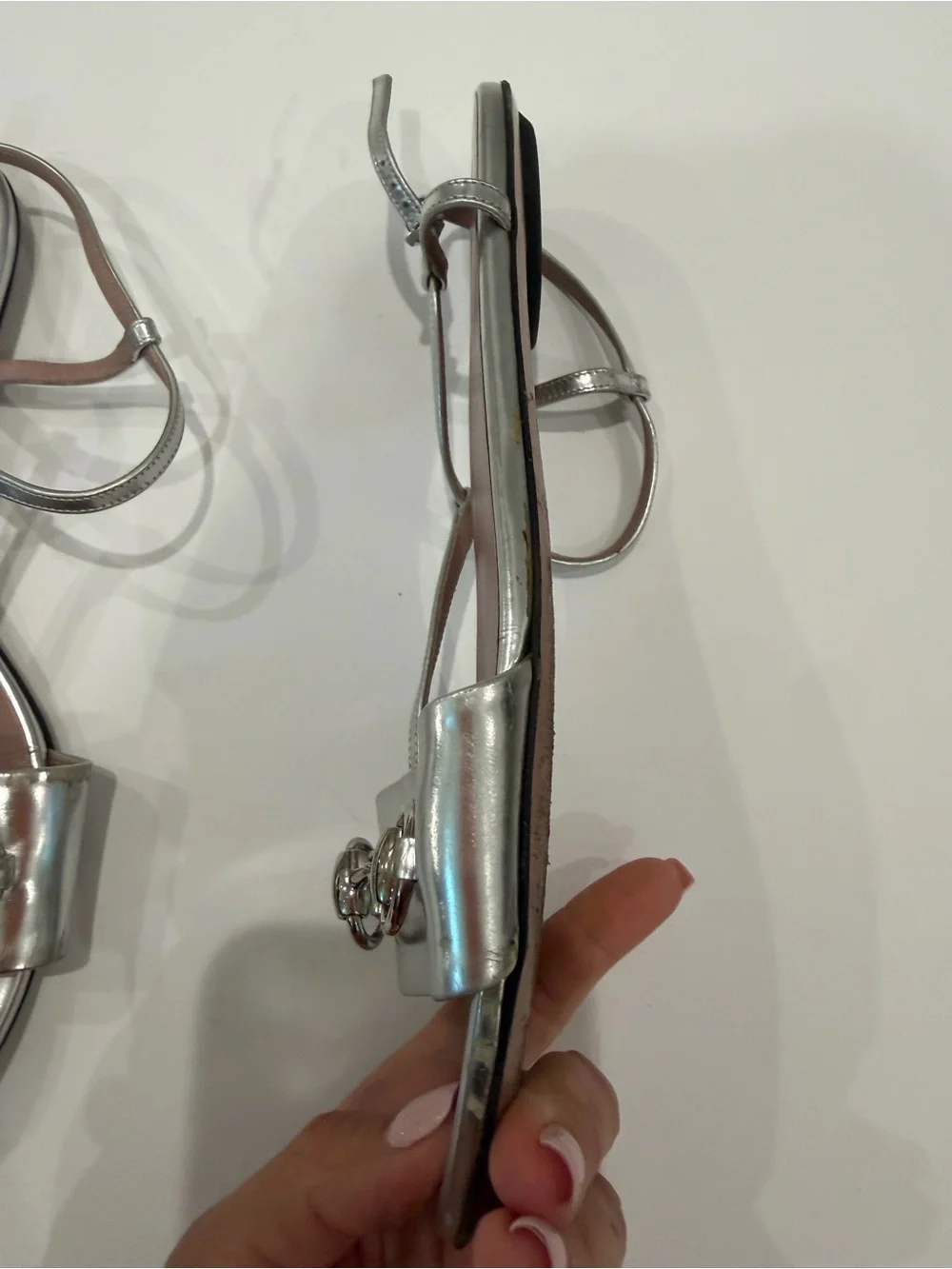 Gucci Silver Metallic Horsebit Strappy Sandals